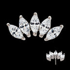 Titanium Threadless with Prong Set Marquise CZ 5-Cluster Top