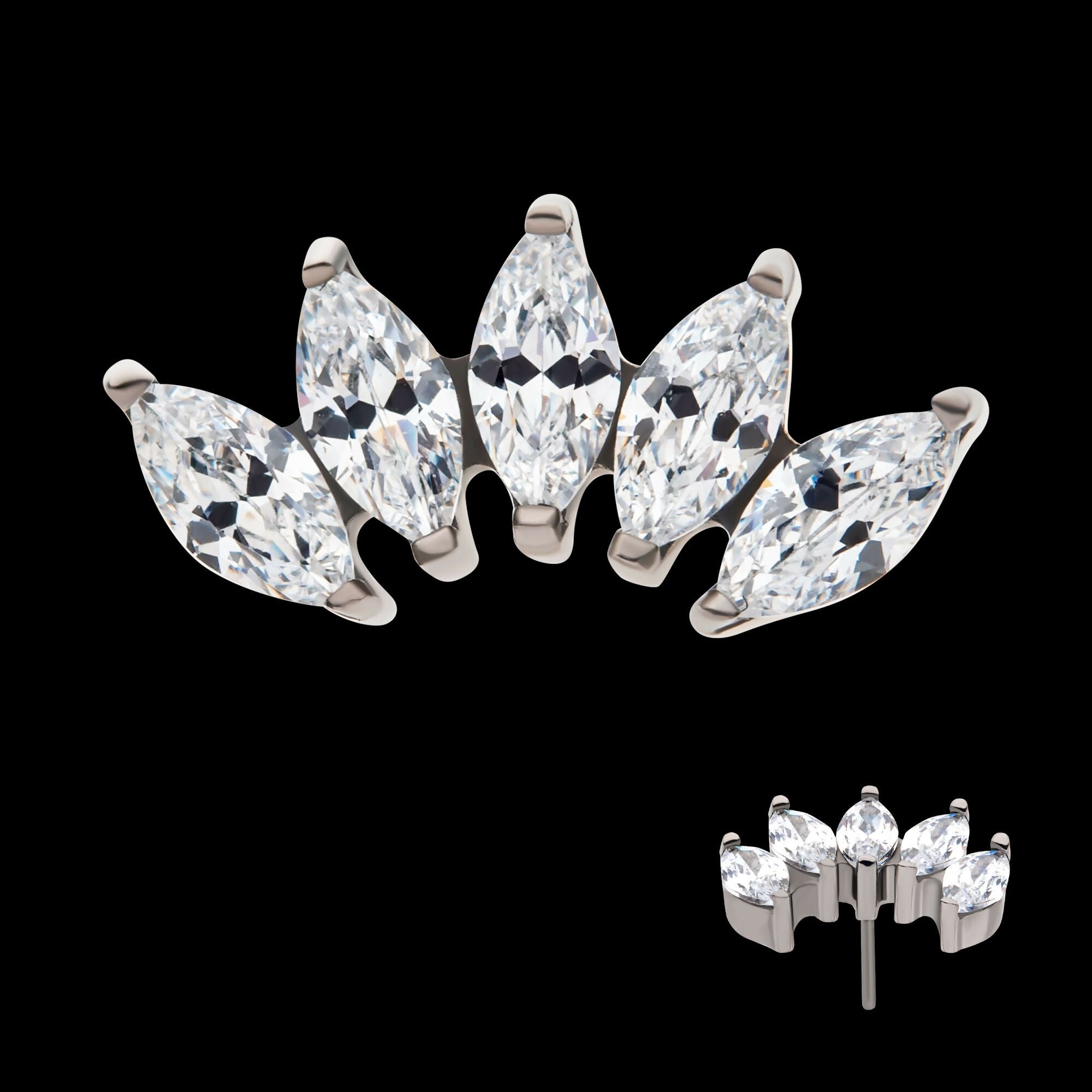 Titanium Threadless with Prong Set Marquise CZ 5-Cluster Top