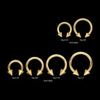 24Kt Gold PVD Titanium Internally Threaded Spike Ends Circular Barbell Earring / Nosering