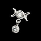 Titanium Threadless Dangle Bezel Round CZ Triple Moon Phase Gem Top