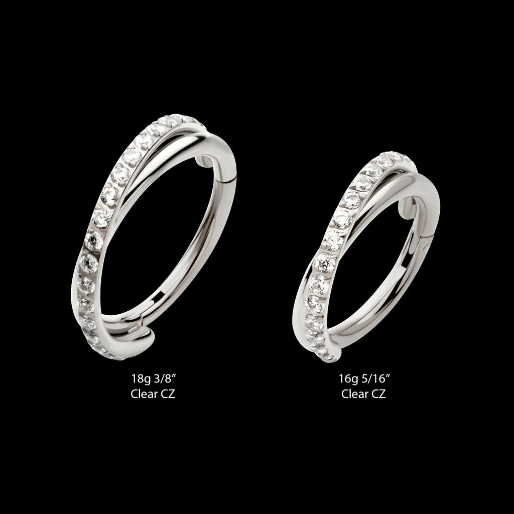 Double Hoop Side Facing Hinged Segment Clicker with CNC Set Round CZ Earring / Nosering – Titanium