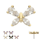 Butterfly with Prong Set Teardrop & Marquise Gem Flatback Stud Earring / Nosering - Gem in 14Kt Yellow Gold