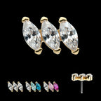 14Kt Yellow Gold Threadless Pronged Marquise CZ 3-Cluster Top