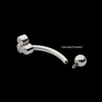 Internally Threaded Bezel Round CZ Trinity Fixed Top Curved Barbell Earring / Nosering – Titanium