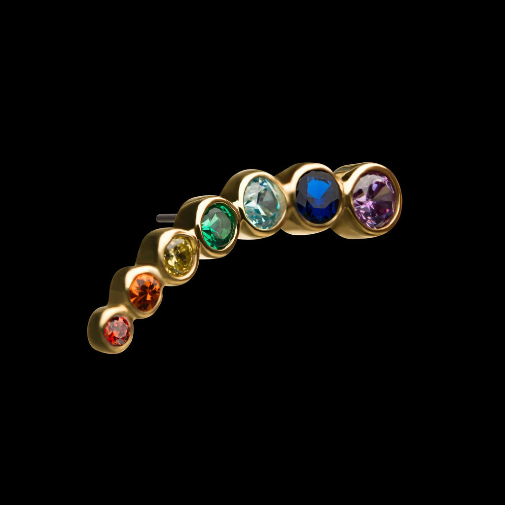 14Kt Yellow Gold Threadless with Bezel Set Rainbow CZ 7-Cluster Top (Right Ear)