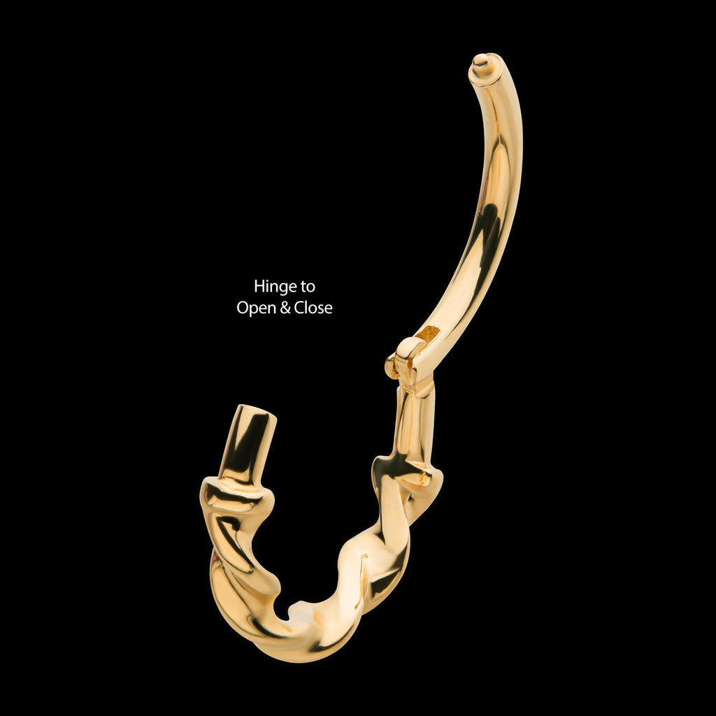 Twisted Style Side Facing Hinged Segment Clicker Hoop Earring / Nosering – 14Kt Yellow Gold