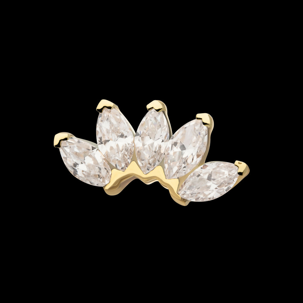 14Kt Gold Threadless Fan Shape Top with 5-Cluster Marquise Prong Gem