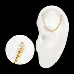 24Kt Gold PVD Titanium Threadless Double Prong Set Marquise Gem Top with Rolo Chain Dangle