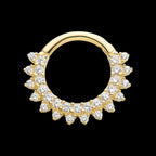 Two Row Prong Set Gem Cluster Front Facing Hinged Segment Clicker Hoop Earring / Nosering – 14Kt White Gold