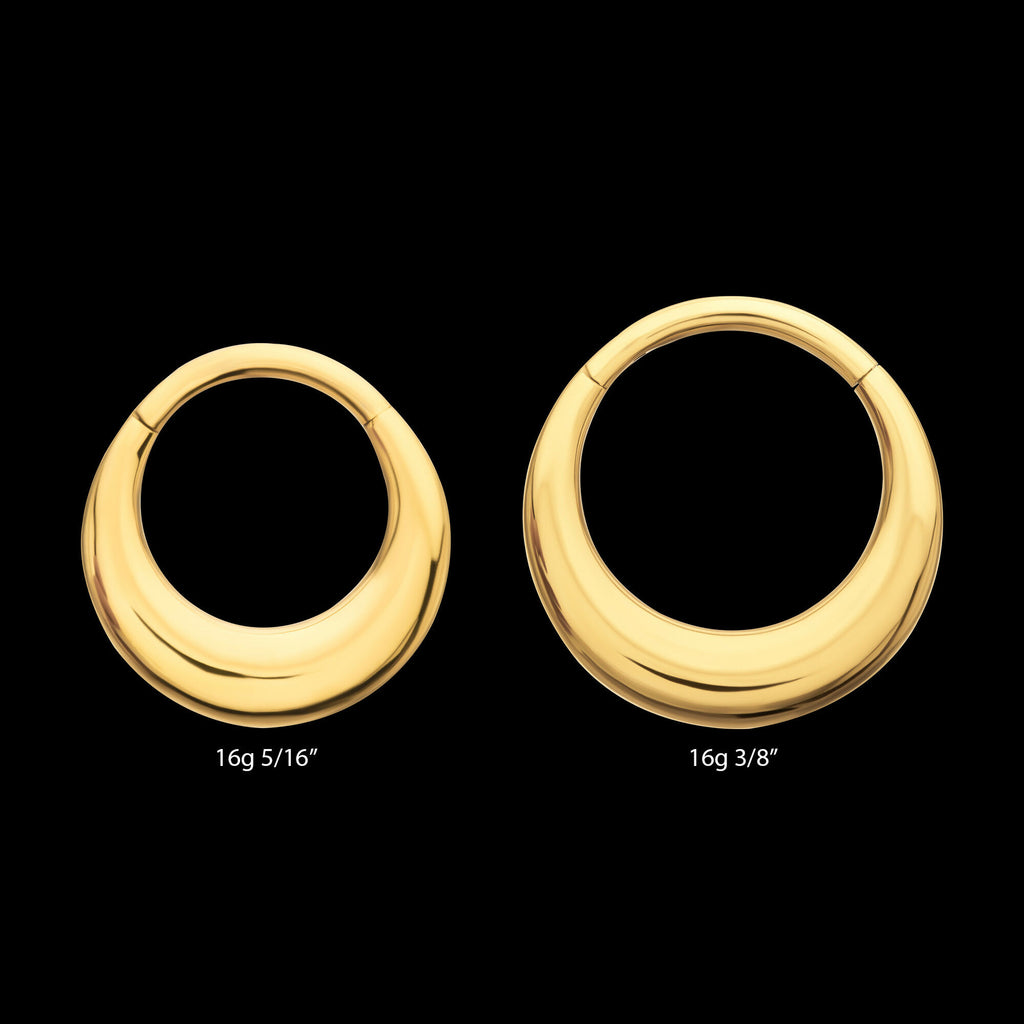 24Kt Gold PVD Titanium Sleek Dome Septum Front Facing Hinged Segment Clicker Hoop Earring / Nosering