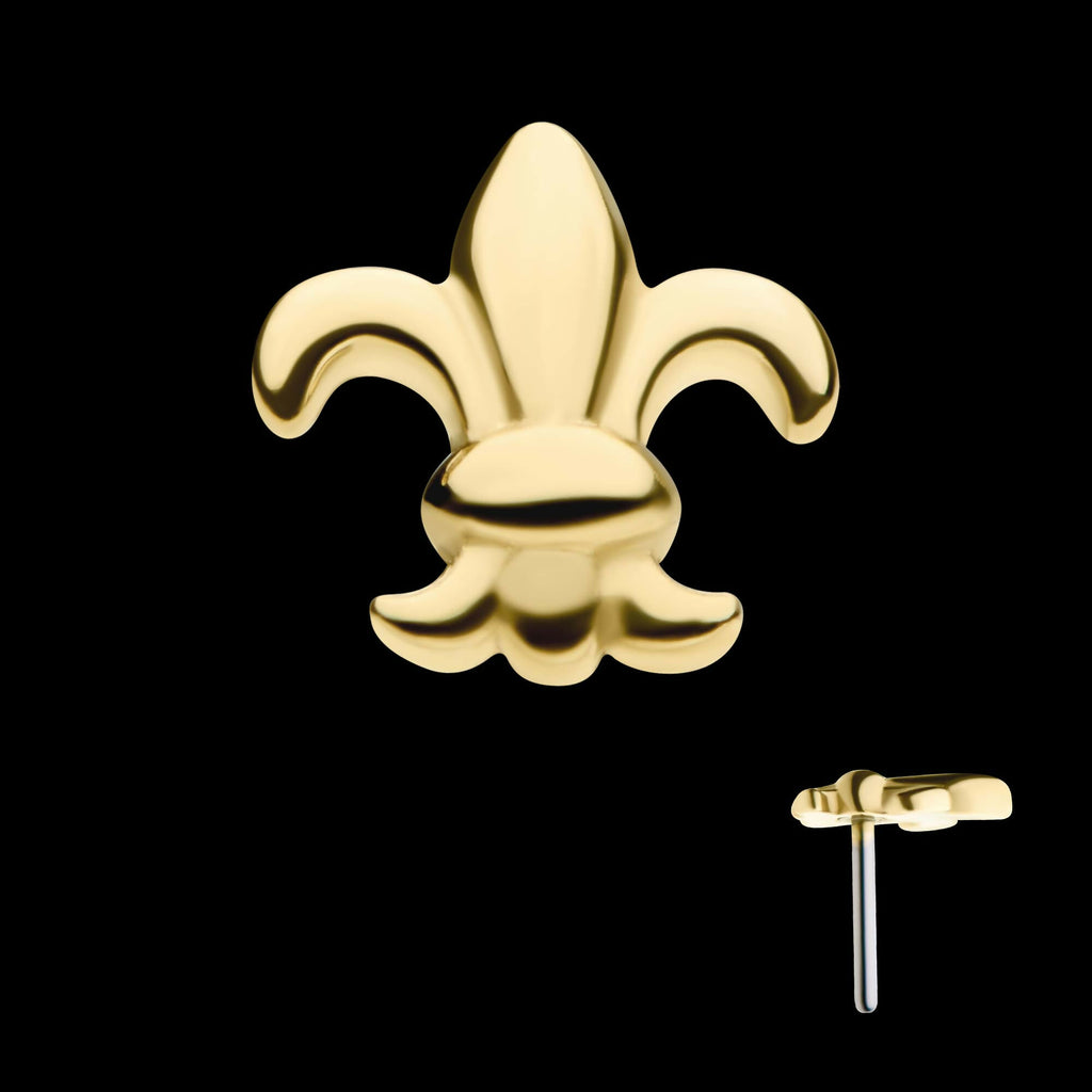14Kt Gold Threadless with Fleur de Lis Top