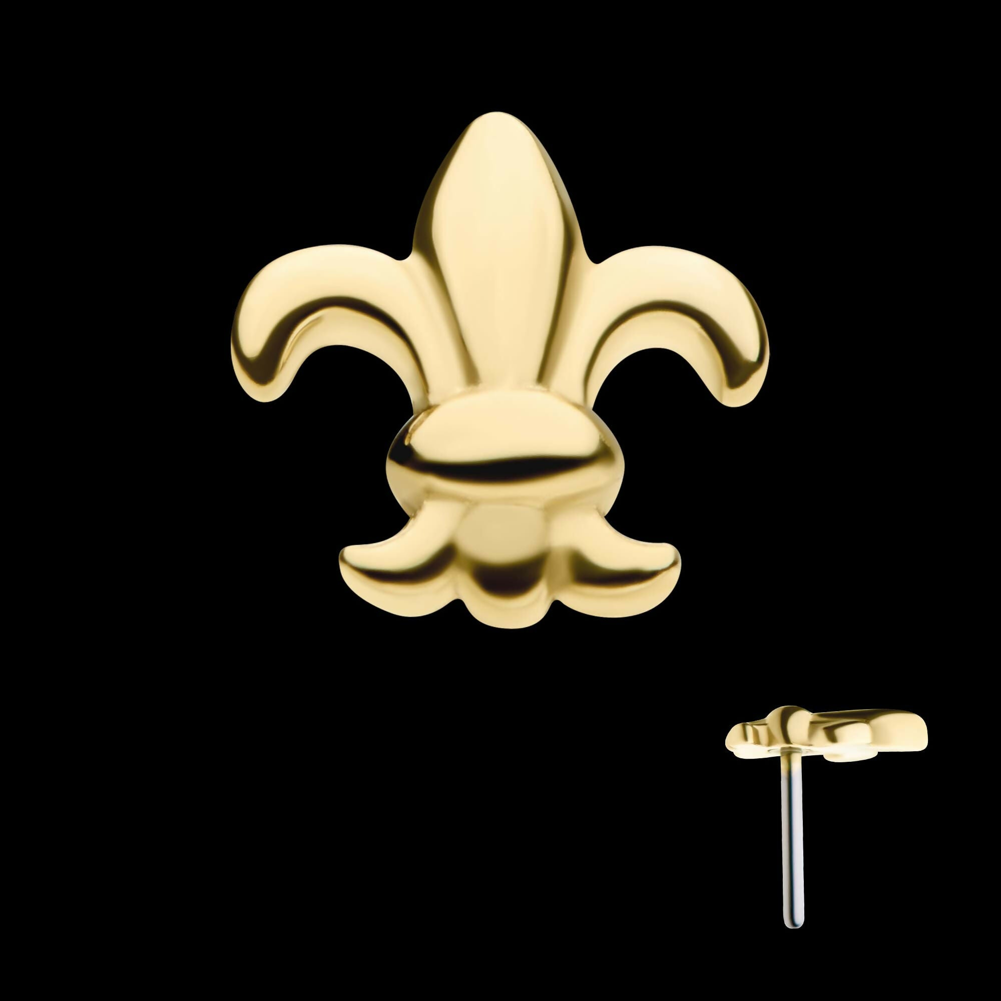 14Kt Gold Threadless with Fleur de Lis Top