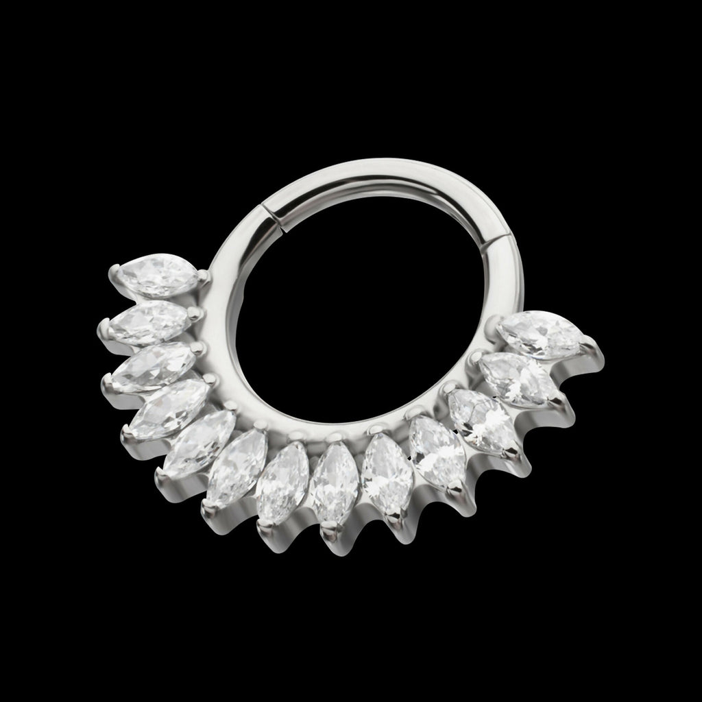 Prong Set Marquise Gem Cluster Fan Front Facing Hinged Segment Clicker Hoop Earring / Nosering – Titanium