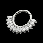 Prong Set Marquise Gem Cluster Fan Front Facing Hinged Segment Clicker Hoop Earring / Nosering – Titanium