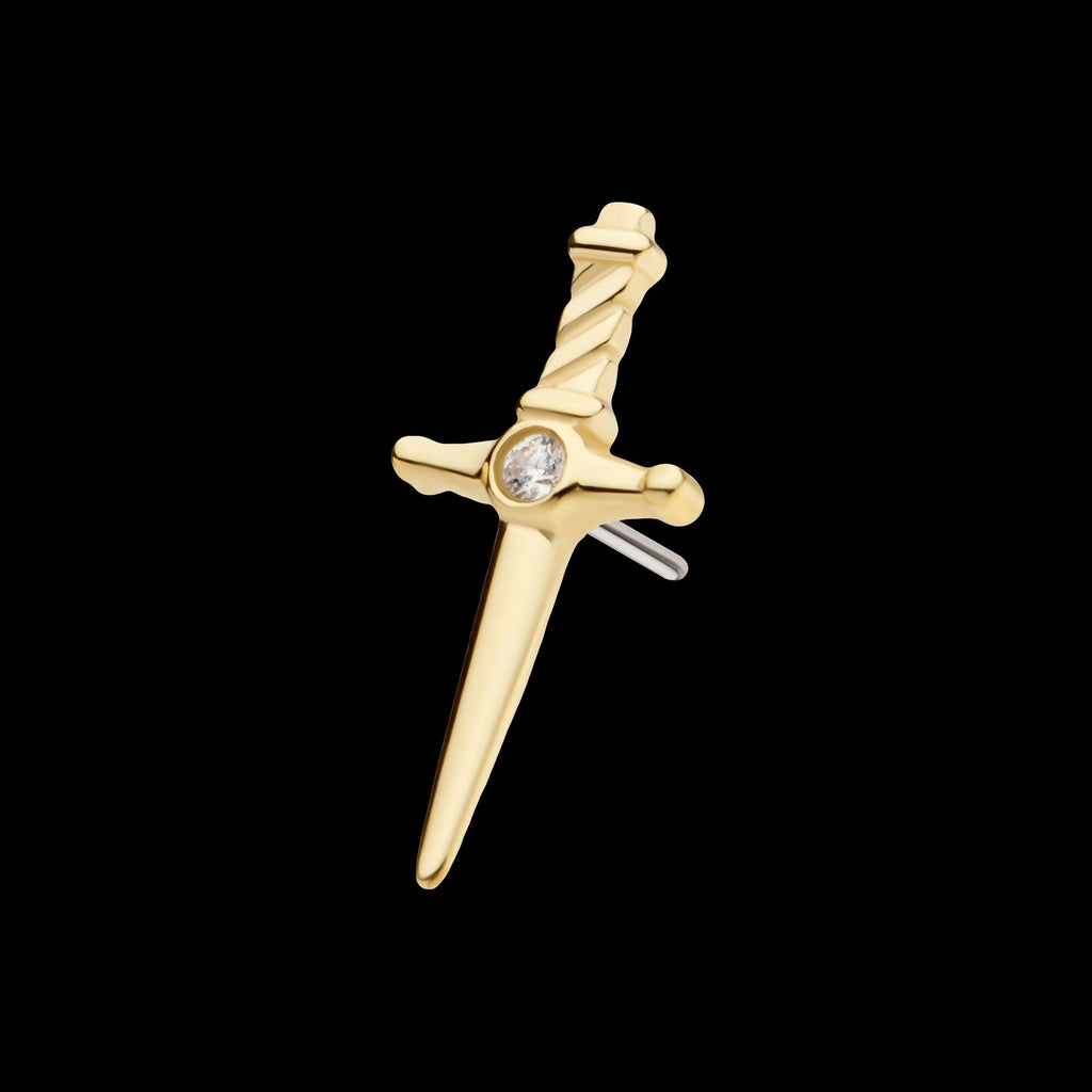 14Kt Gold Threadless Dagger Top with Bezel Gem/Opal