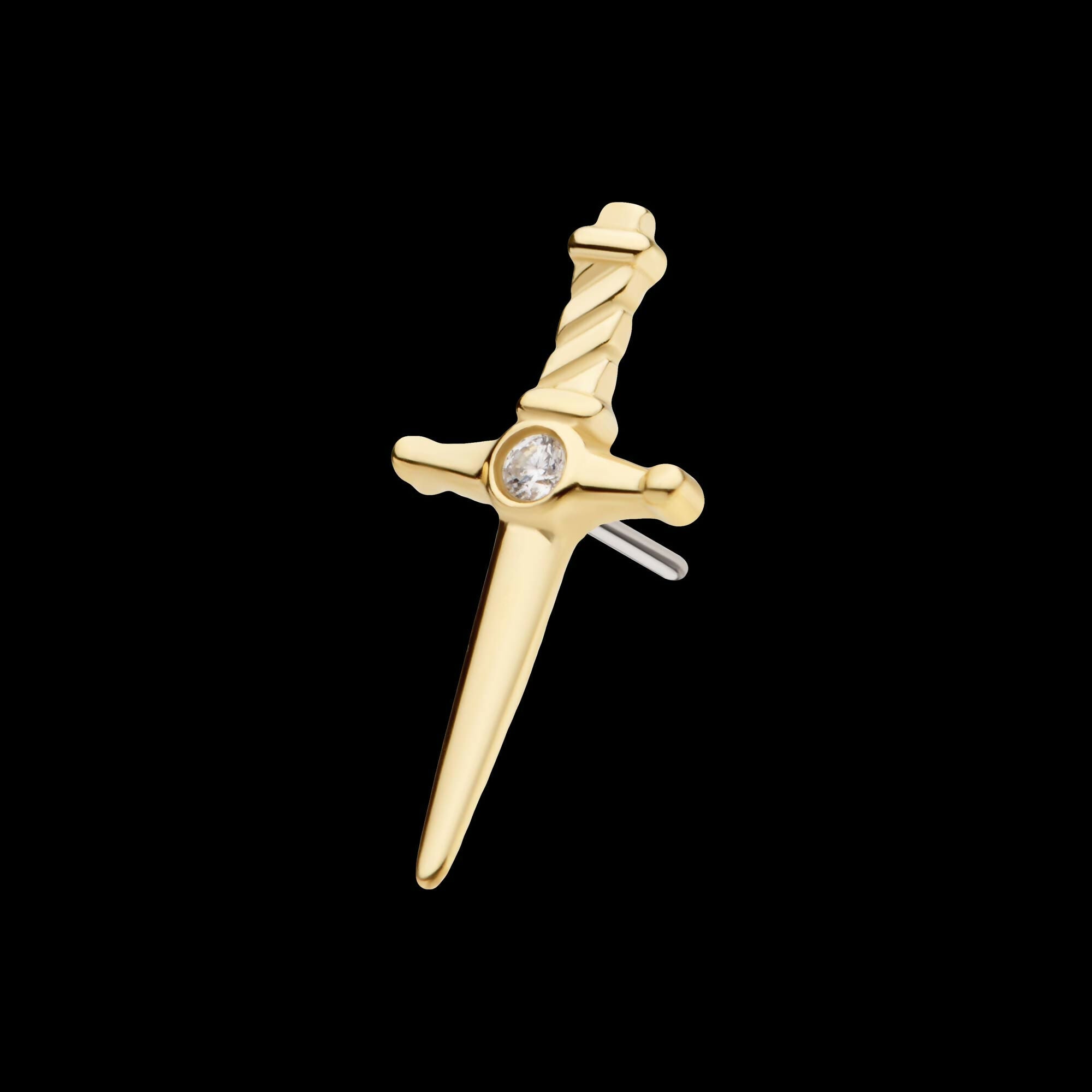 14Kt Gold Threadless Dagger Top with Bezel Gem/Opal