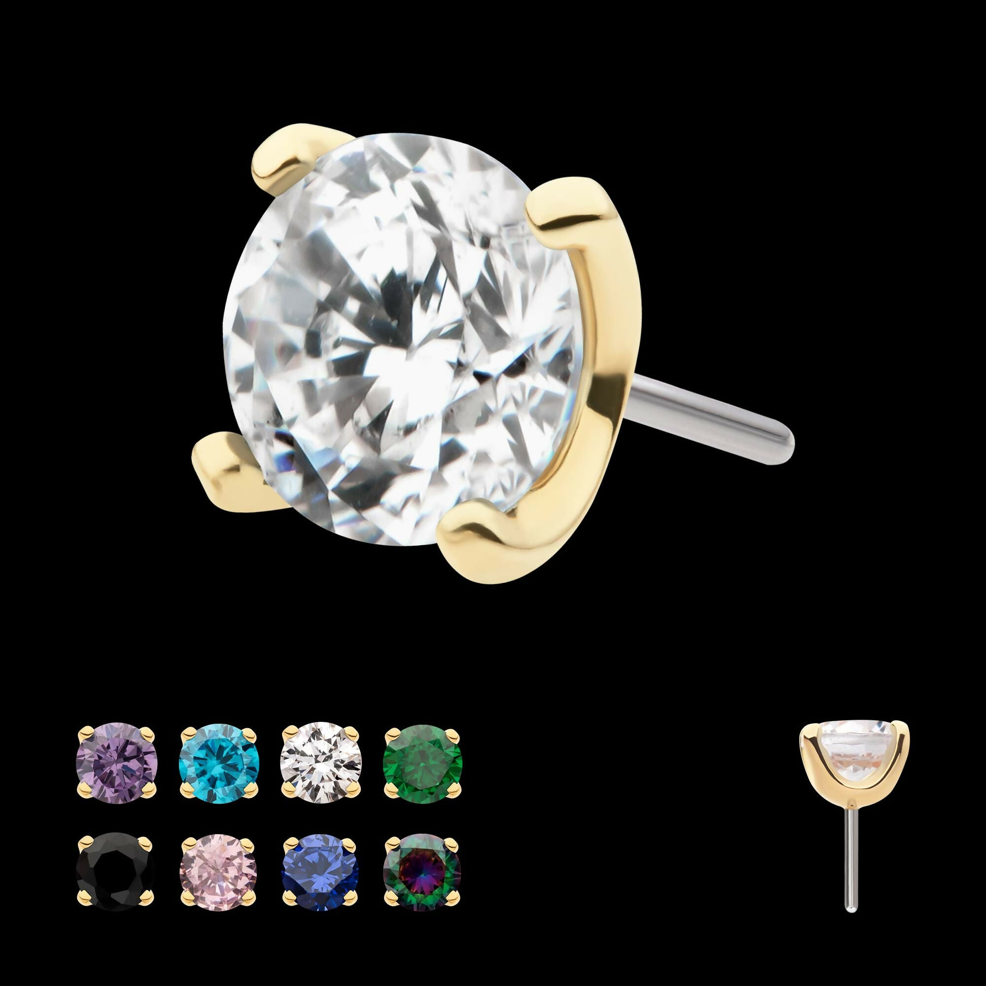 14Kt Yellow Gold Threadless with Prong Set Round CZ Top