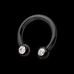 Black PVD Titanium Internally Threaded Forward Facing Bezel Set Round Gem Circular Barbell Earring / Nosering