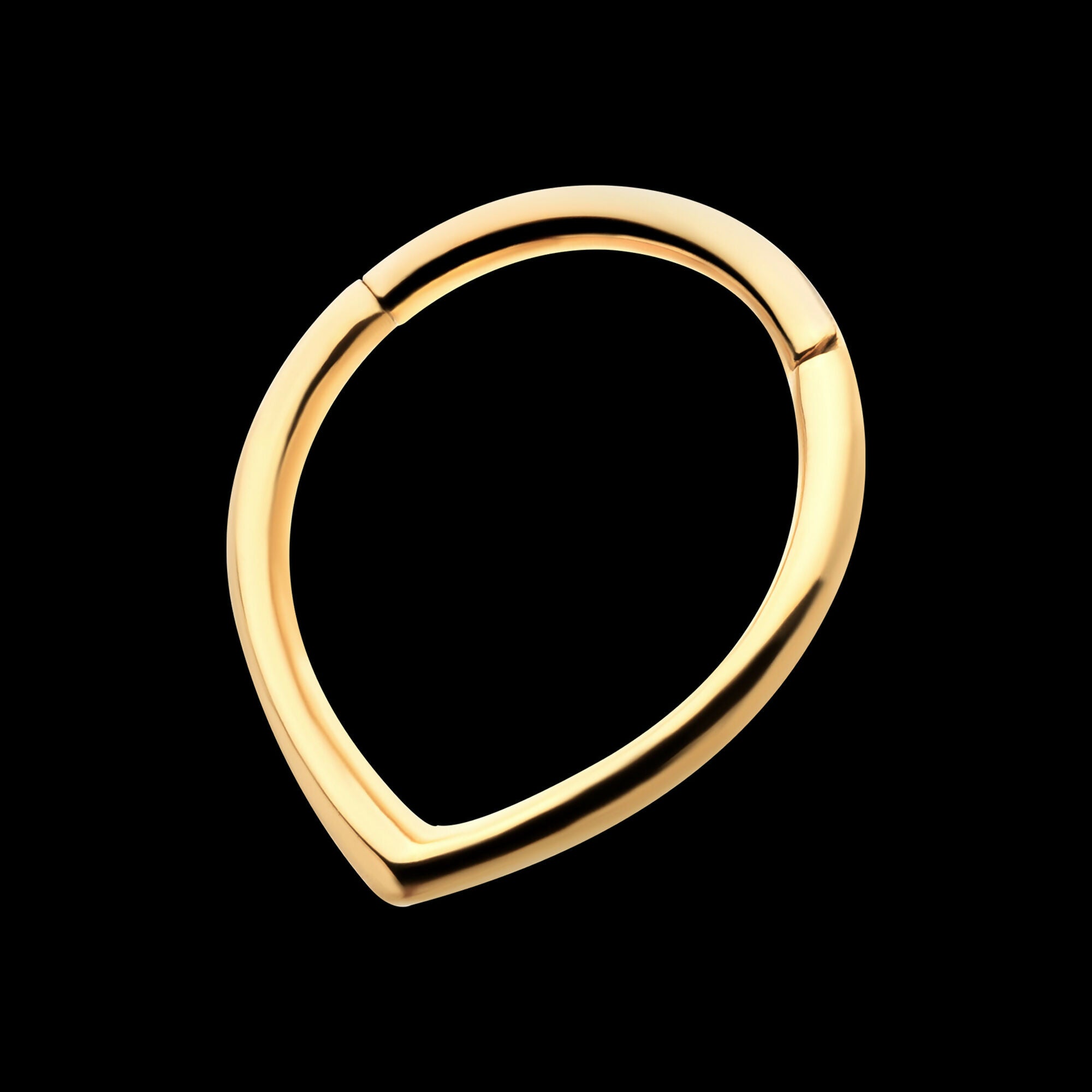 24Kt Gold PVD Titanium Teardrop Hinged Segment Clicker Hoop Earring / Nosering