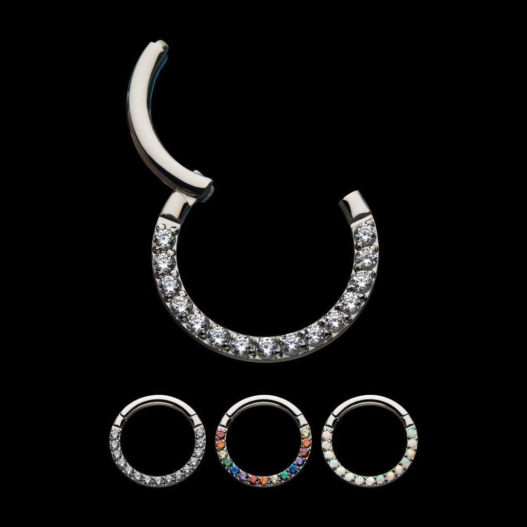 Titanium with Front Full Clear Eternity Gem Hinged Segment Clicker