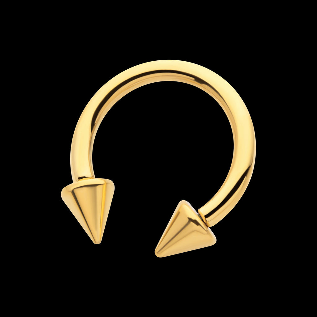 24Kt Gold PVD Titanium Internally Threaded Spike Ends Circular Barbell Earring / Nosering