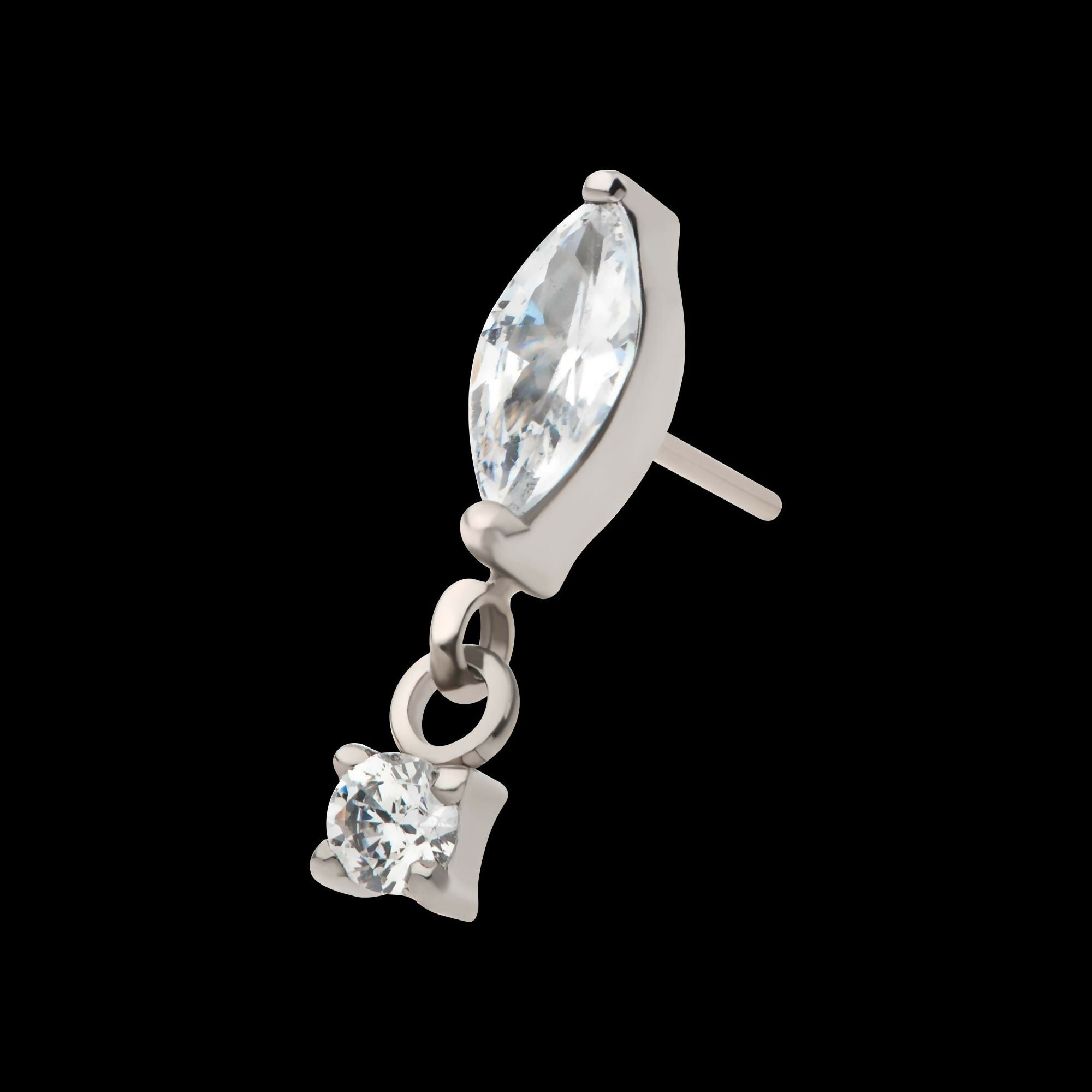 Titanium Threadless Marquise Top with Prong Set Gem Dangle
