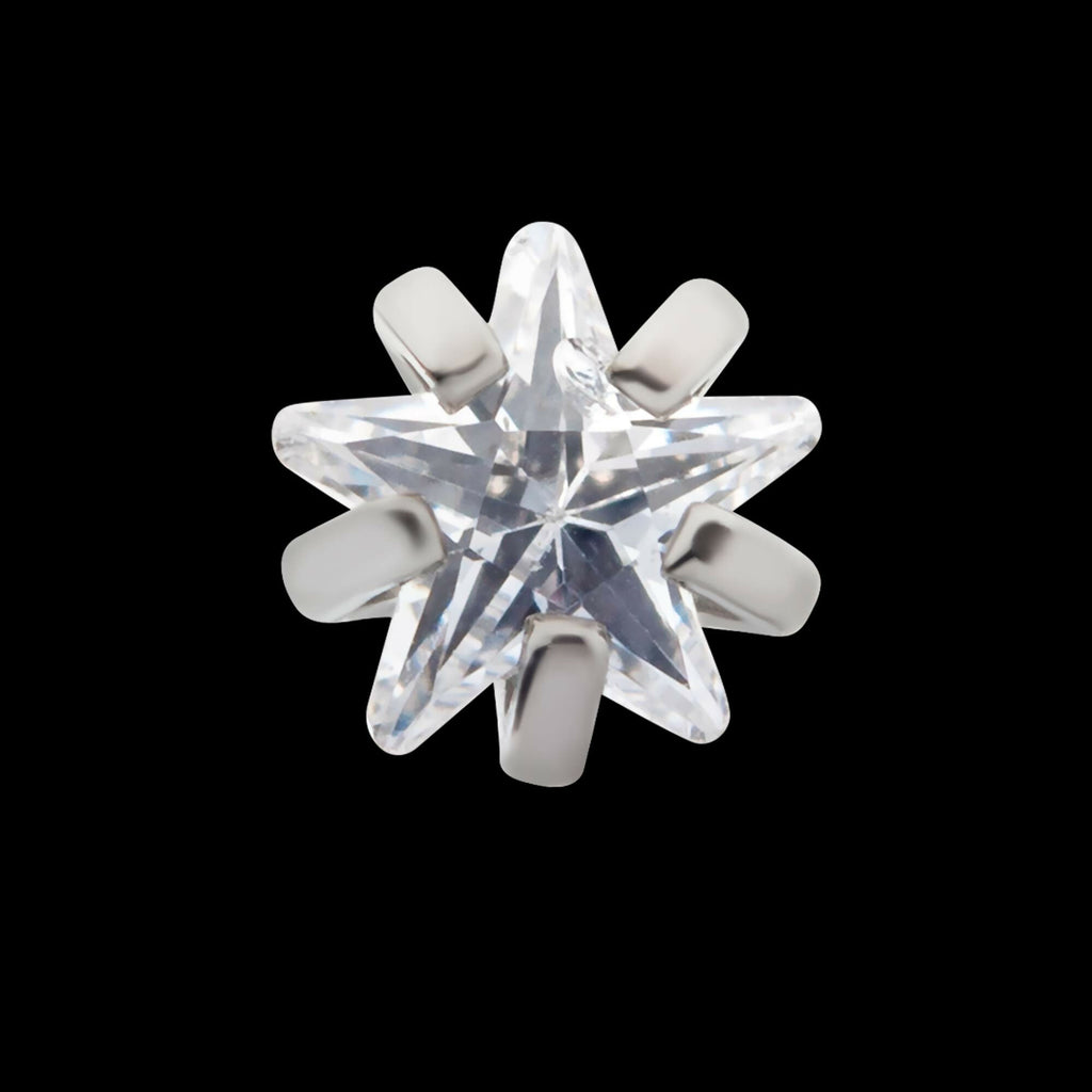 Titanium Threadless with Prong Set CZ Star Shape Top