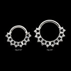 Clustered Prong Set Round & Baguette CZ Front Facing Hinged Segment Clicker Hoop Earring / Nosering – Titanium
