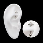 Internally Threaded with Tri Beads Set & Bezel Set Clear AAA CZ Fixed Top Curved Barbell Earring / Nosering – Titanium
