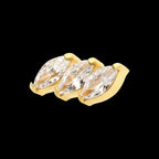 24Kt Gold PVD Titanium Threadless Prong Set Marquise CZ Diagonal 3-Cluster Top