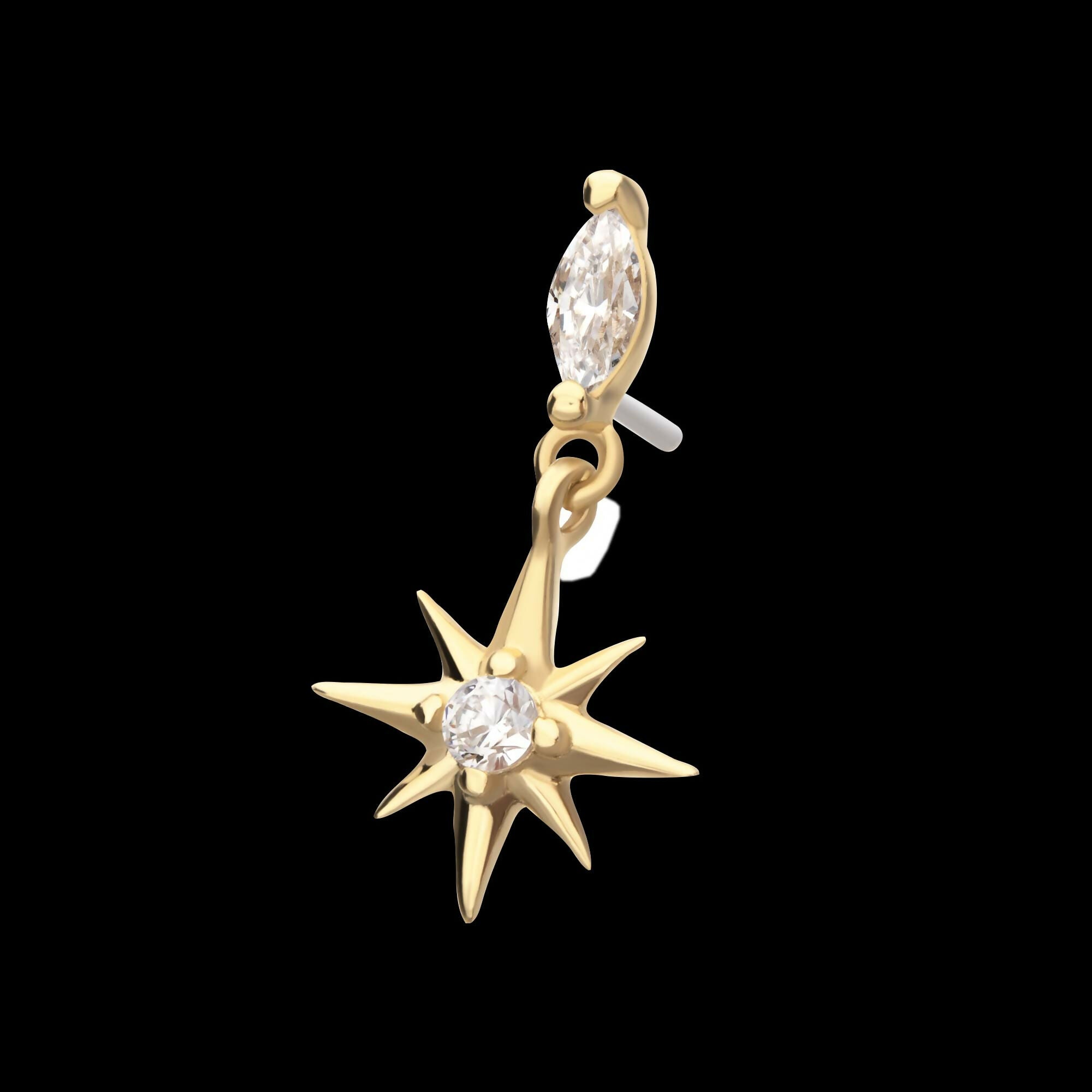 14Kt Yellow Gold Marquise with Prong CZ Gem North Star Dangle Top