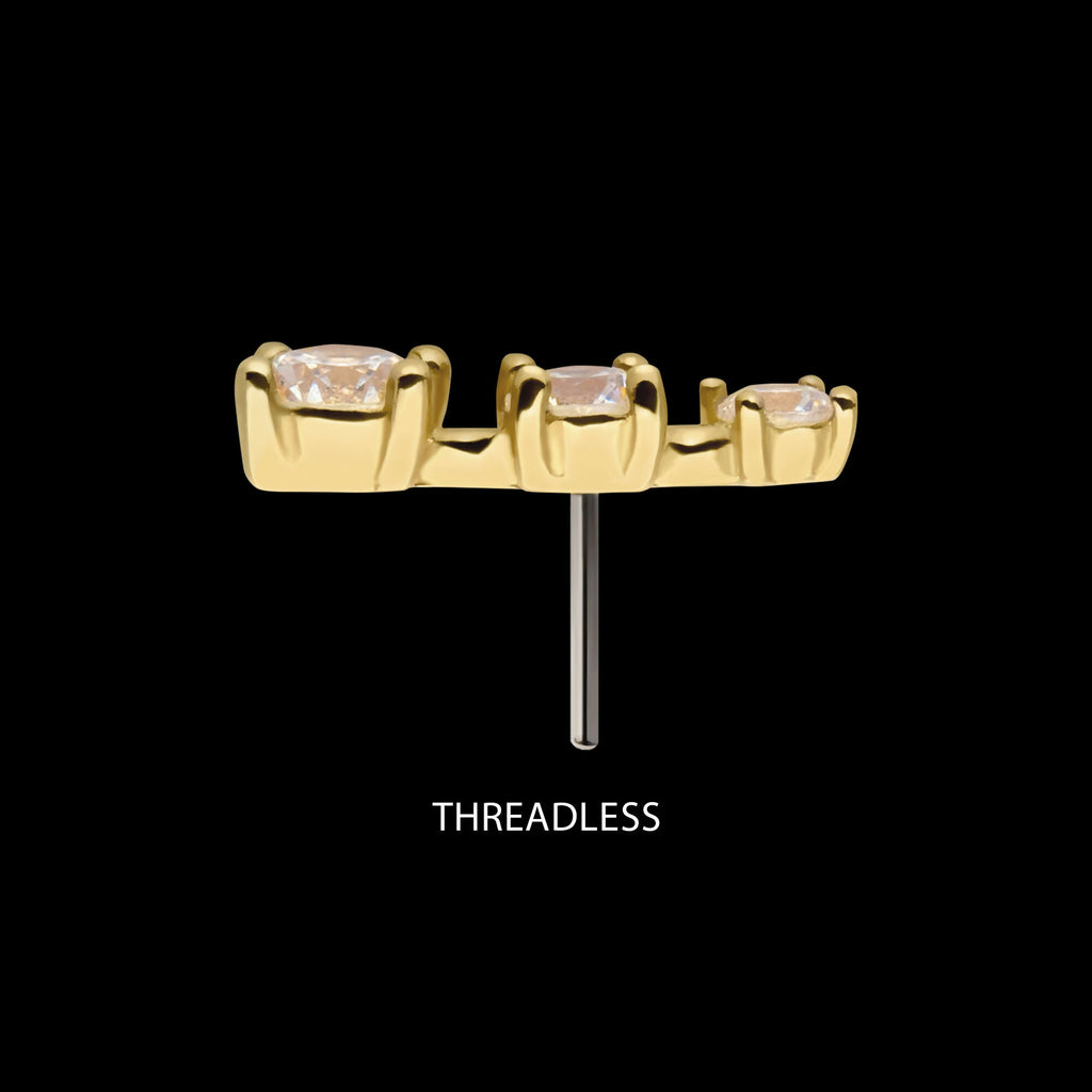 14Kt Yellow Gold Threadless with Prong Set CZ 3-Cluster Top