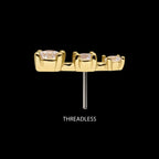 14Kt Yellow Gold Threadless with Prong Set CZ 3-Cluster Top