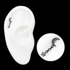 Black PVD Titanium Threadless Crescent Moon Top with Star Dangle
