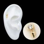 14Kt Yellow Gold Threadless Bezel Set Round Gem Top with Spike Dangle