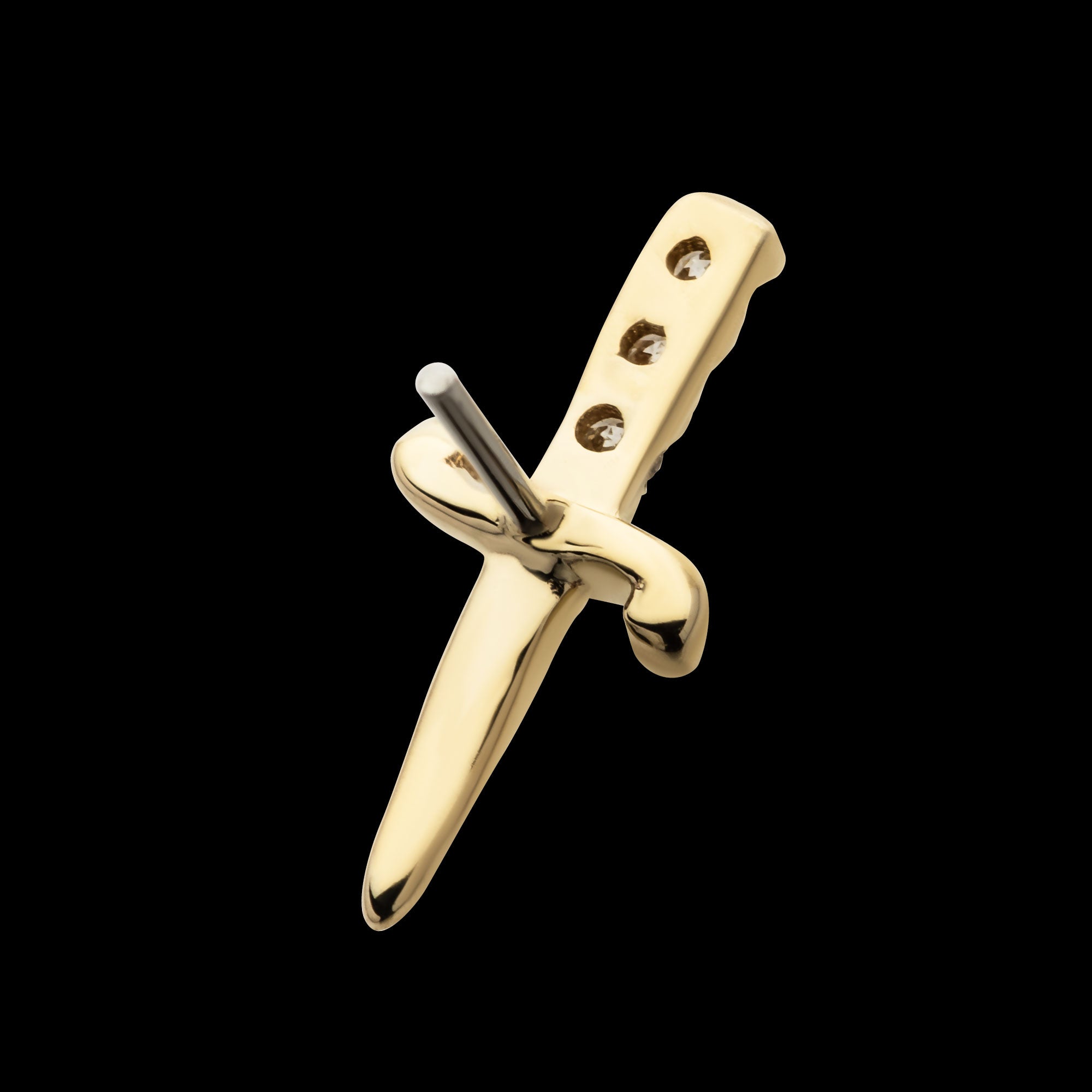 Dagger with 3 Round Lab-Grown Diamonds Flatback Stud Earring / Nosering - Lab-Grown Diamond & Diamond in 14Kt Yellow Gold