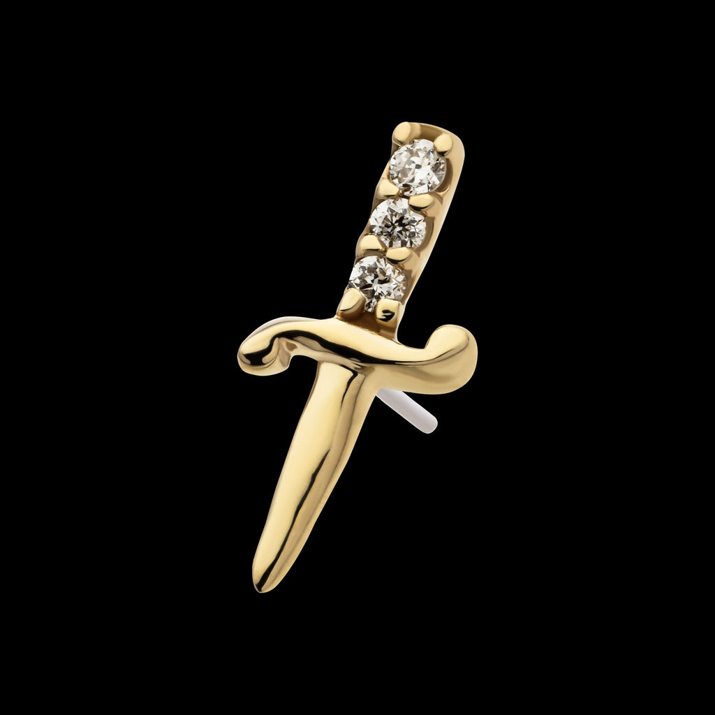 Dagger with 3 Round Lab-Grown Diamonds Flatback Stud Earring / Nosering - Lab-Grown Diamond & Diamond in 14Kt Yellow Gold