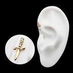 Dagger with 3 Round Lab-Grown Diamonds Flatback Stud Earring / Nosering - Lab-Grown Diamond & Diamond in 14Kt Yellow Gold