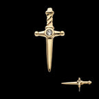 Dagger with Center Bezel Set Round Lab-Grown Diamond Flatback Stud Earring / Nosering - Diamond in 14Kt Yellow Gold