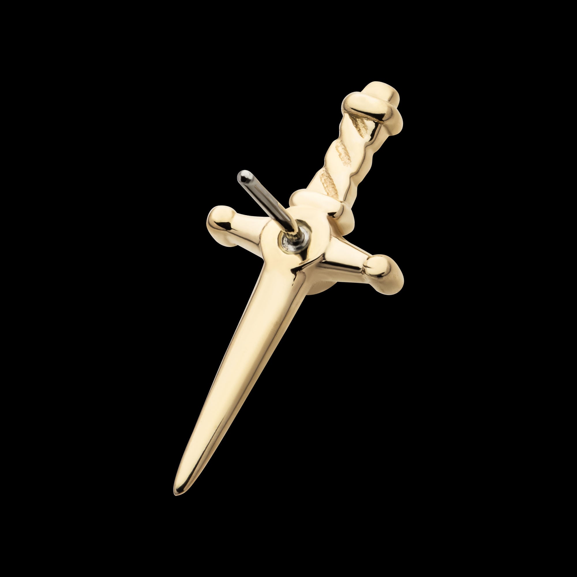 Dagger with Center Bezel Set Round Lab-Grown Diamond Flatback Stud Earring / Nosering - Diamond in 14Kt Yellow Gold