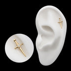 Dagger with Center Bezel Set Round Lab-Grown Diamond Flatback Stud Earring / Nosering - Diamond in 14Kt Yellow Gold