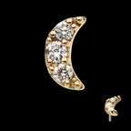 Crescent Moon with Pave Set 3 Round Lab-Grown Diamonds Flatback Stud Earring / Nosering - Lab-Grown Diamond & Diamond in 14Kt Gold