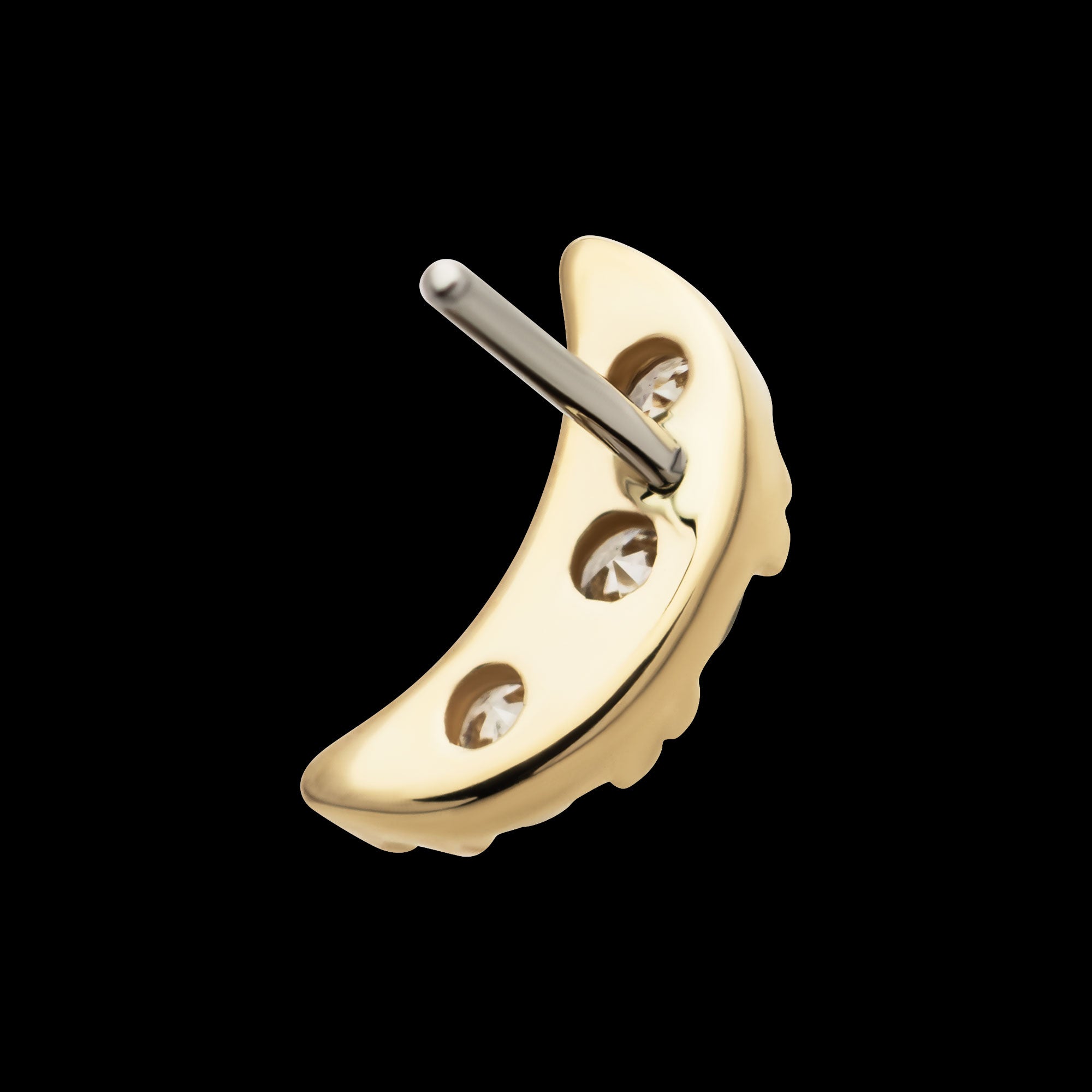 Crescent Moon with Pave Set 3 Round Lab-Grown Diamonds Flatback Stud Earring / Nosering - Lab-Grown Diamond & Diamond in 14Kt Gold