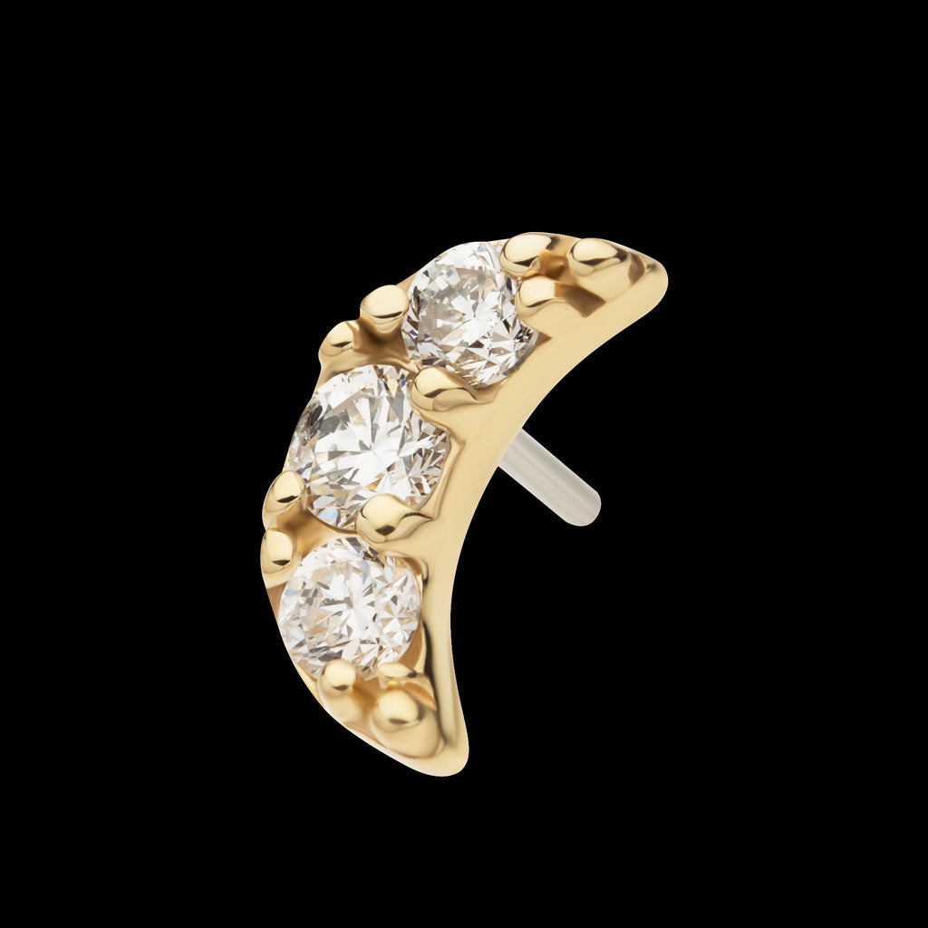 Crescent Moon with Pave Set 3 Round Lab-Grown Diamonds Flatback Stud Earring / Nosering - Lab-Grown Diamond & Diamond in 14Kt Gold