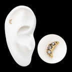 Crescent Moon with Pave Set 3 Round Lab-Grown Diamonds Flatback Stud Earring / Nosering - Lab-Grown Diamond & Diamond in 14Kt Gold