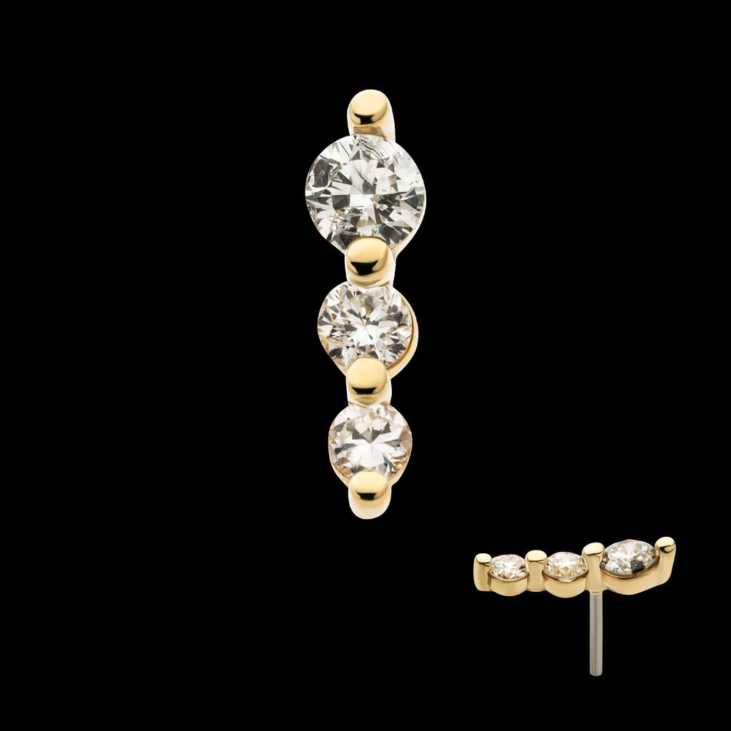 3-Cluster Gem with Prong Set Round Lab-Grown Diamonds Flatback Stud Earring / Nosering - Lab-Grown Diamond & Diamond in 14Kt Yellow Gold