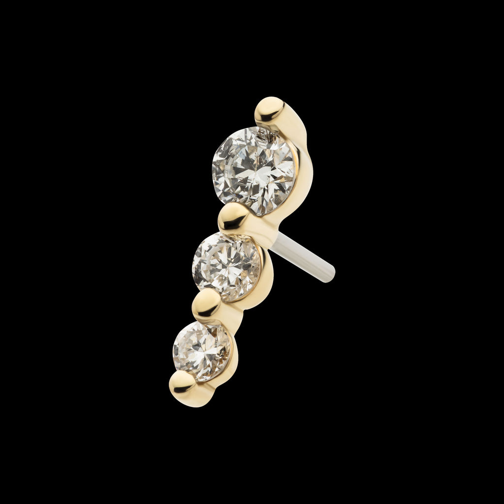 3-Cluster Gem with Prong Set Round Lab-Grown Diamonds Flatback Stud Earring / Nosering - Lab-Grown Diamond & Diamond in 14Kt Yellow Gold