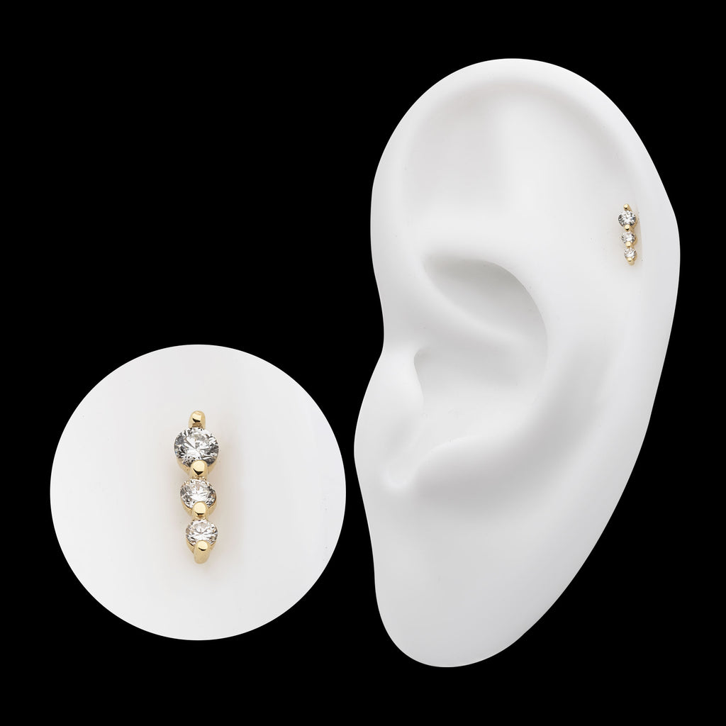 3-Cluster Gem with Prong Set Round Lab-Grown Diamonds Flatback Stud Earring / Nosering - Lab-Grown Diamond & Diamond in 14Kt Yellow Gold