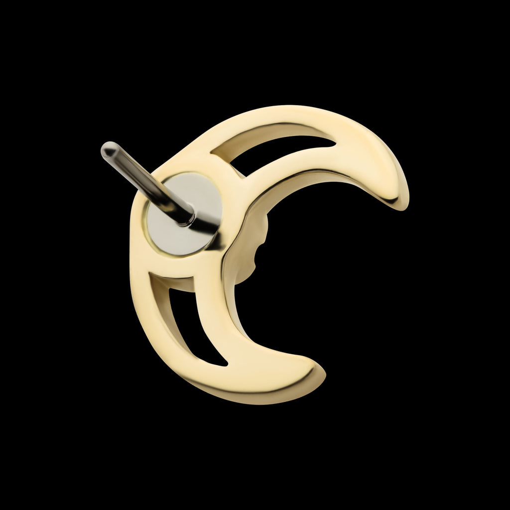 Cut Out Crescent Moon with Center Round Lab-Grown Diamond Flatback Stud Earring / Nosering - Diamond in 14Kt Gold
