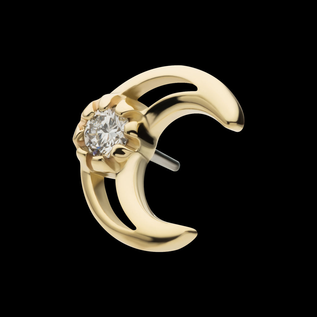 Cut Out Crescent Moon with Center Round Lab-Grown Diamond Flatback Stud Earring / Nosering - Diamond in 14Kt Gold